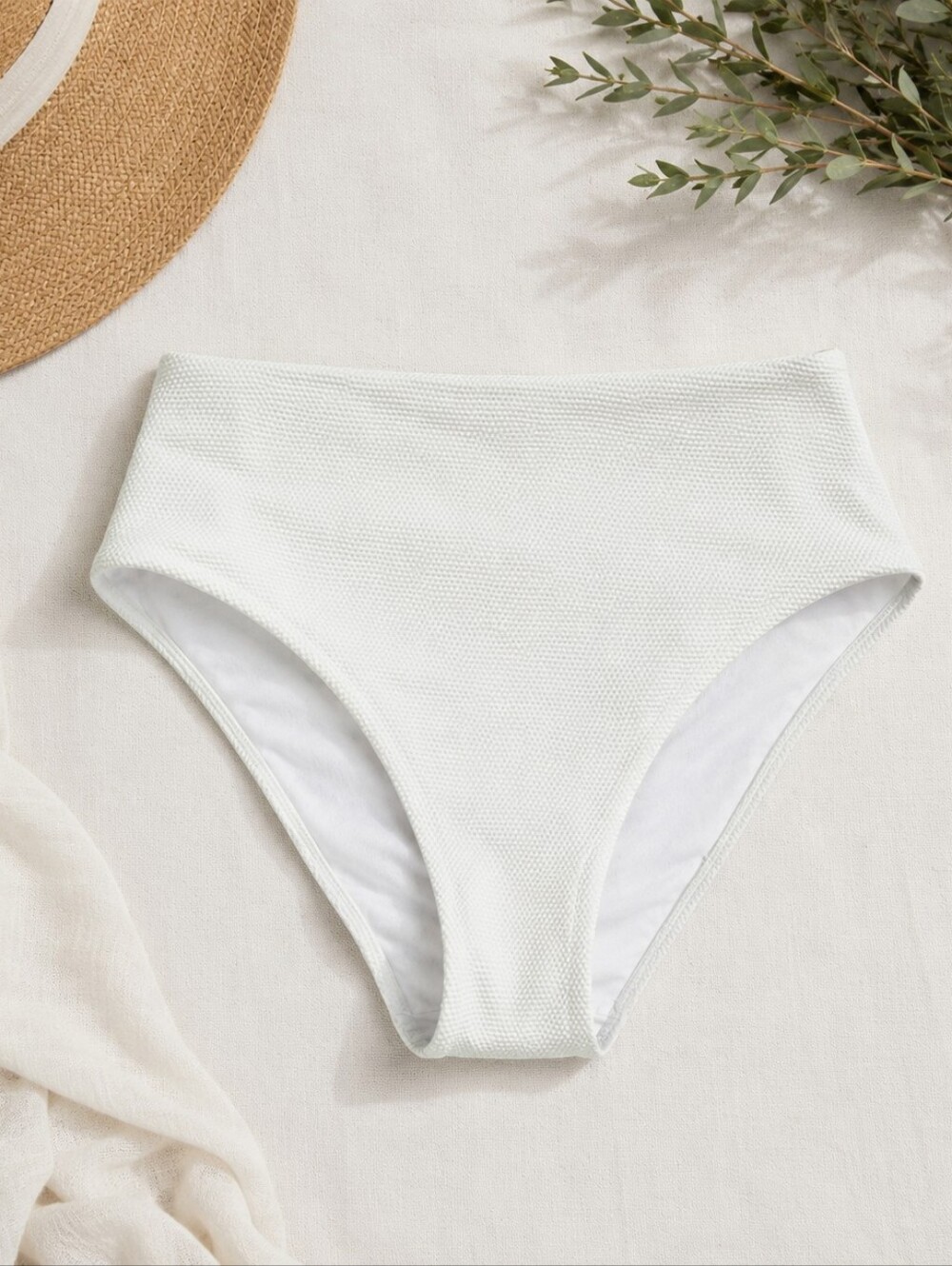 Athleta High Waisted Textured Pique White Bikini Bottoms Size Medium
